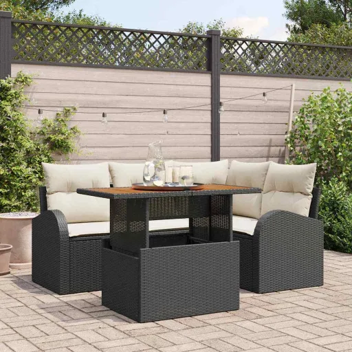 Conjunto de Sofá de Jardim   Preto Rattan Sintético (5 pcs)