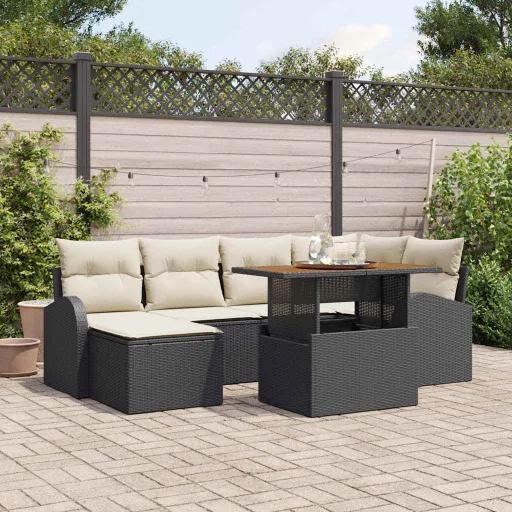 Conjunto de Sofá de Jardim   Preto Rattan Sintético (7 pcs)