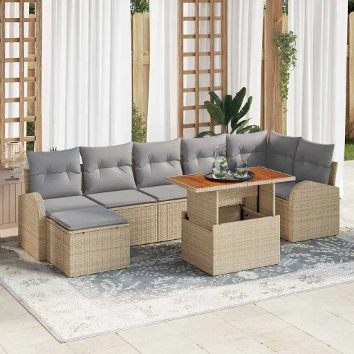 Conjunto de Sofá de Jardim   Bege Rattan Sintético (8 pcs)