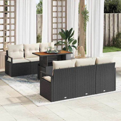 Conjunto de Sofá de Jardim   Preto Rattan Sintético (7 pcs)