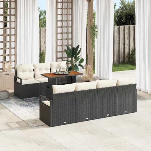 Conjunto de Sofá de Jardim   Preto Rattan Sintético (8 pcs)