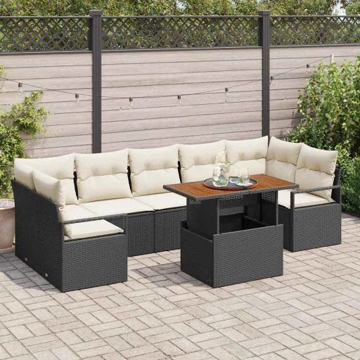 Conjunto de Sofá de Jardim   Preto Rattan Sintético (8 pcs)