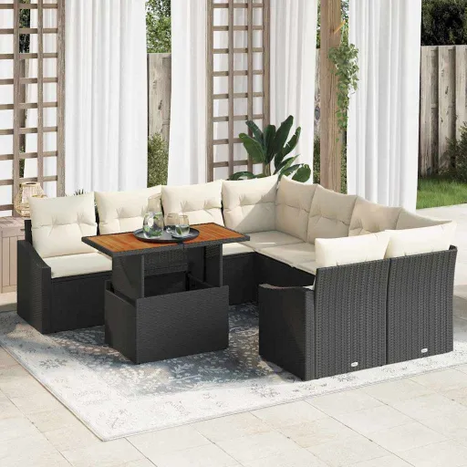 Conjunto de Sofá de Jardim   Preto Rattan Sintético (9 pcs)