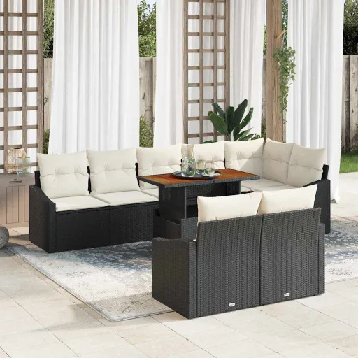 Conjunto de Sofá de Jardim   Preto Rattan Sintético (9 pcs)