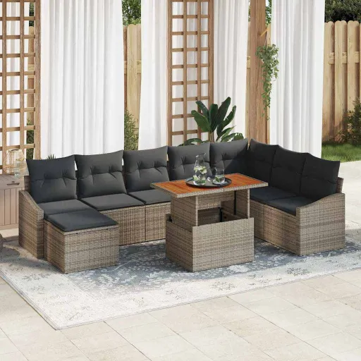 Conjunto de Sofá de Jardim   Cinzeto Rattan Sintético (9 pcs)