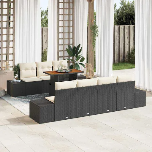Conjunto de Sofá de Jardim   Preto Rattan Sintético (8 pcs)