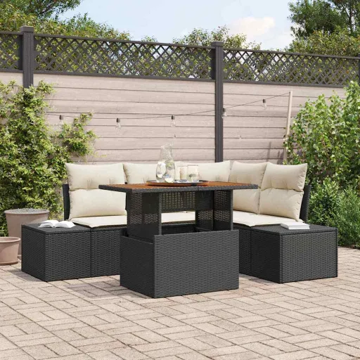 Conjunto de Sofá de Jardim   Preto Rattan Sintético (5 pcs)