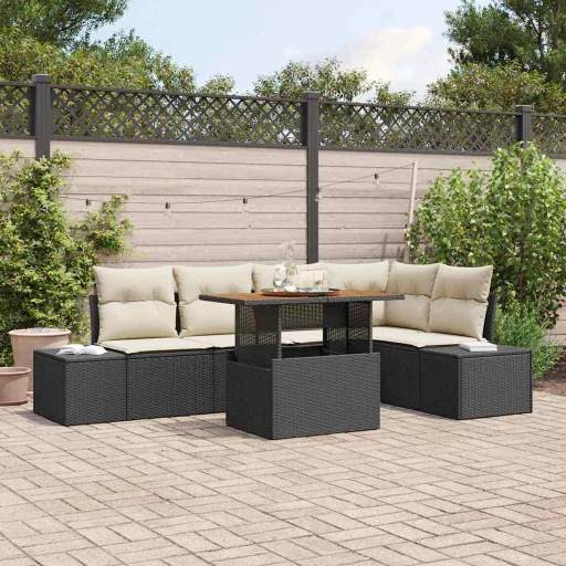 Conjunto de Sofá de Jardim   Preto Rattan Sintético (6 pcs)