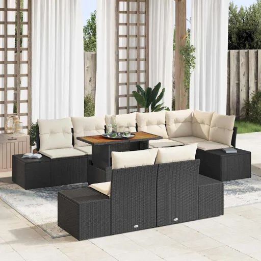 Conjunto de Sofá de Jardim   Preto Rattan Sintético (9 pcs)