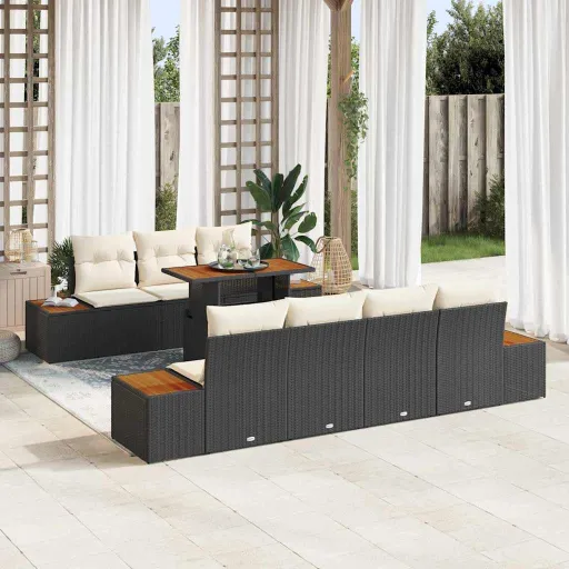Conjunto de Sofá de Jardim   Preto Rattan Sintético (8 pcs)