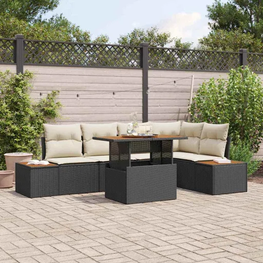 Conjunto de Sofá de Jardim   Preto Rattan Sintético (6 pcs)