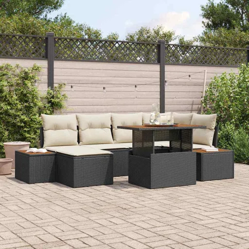 Conjunto de Sofá de Jardim   Preto Rattan Sintético (7 pcs)