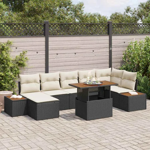 Conjunto de Sofá de Jardim   Preto Rattan Sintético (8 pcs)
