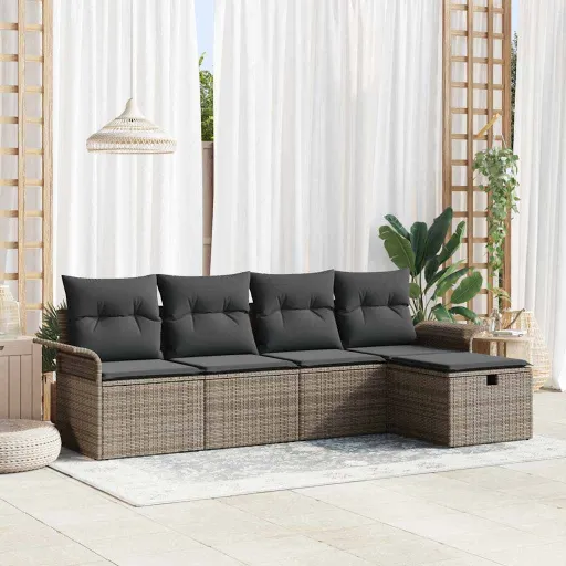 Conjunto de Sofá de Jardim com Almofada   Cinzeto Vime PE (5 pcs)