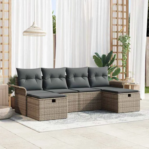 Conjunto de Sofá de Jardim com Almofada   Cinzeto Vime PE (6 pcs)