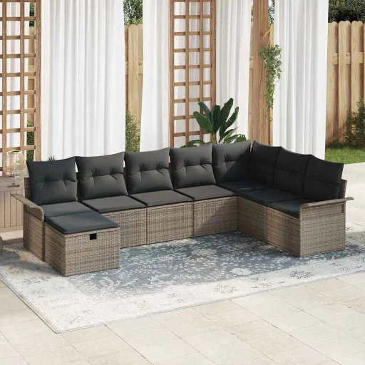 Conjunto de Sofá de Jardim com Almofada   Cinzeto Vime PE (8 pcs)