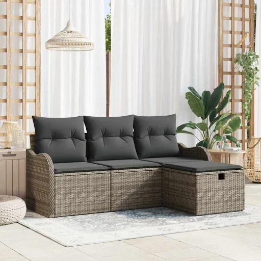 Conjunto de Sofá de Jardim com Almofada   Cinzeto Vime PE (4 pcs)