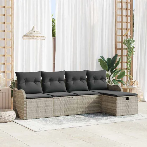 Conjunto de Sofá de Jardim com Almofada   Cinzento-Claro (5 pcs)