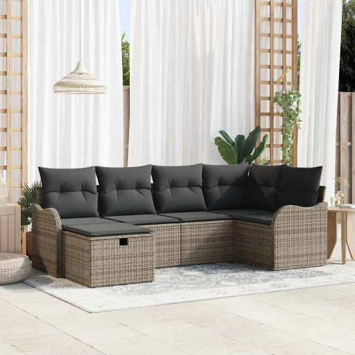 Conjunto de Sofá de Jardim   Cinzeto Rattan Sintético (6 pcs)
