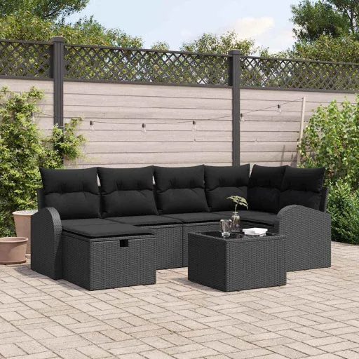 Conjunto de Sofá de Jardim   Preto 234 x 124 x 85 cm (7 pcs)