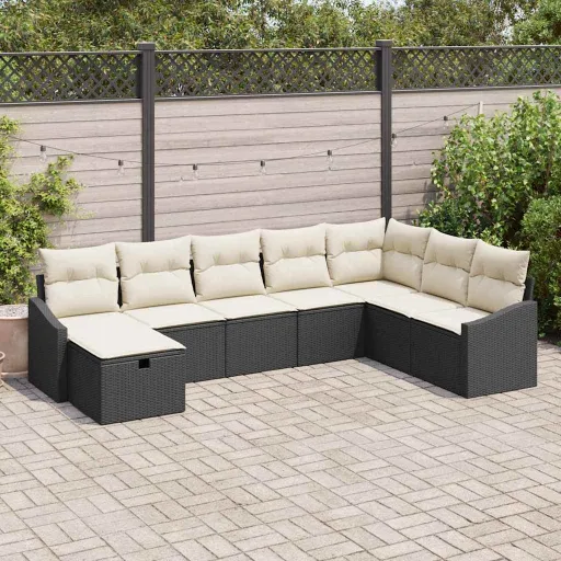 Conjunto de Sofá de Jardim   Preto Rattan Sintético (8 pcs)