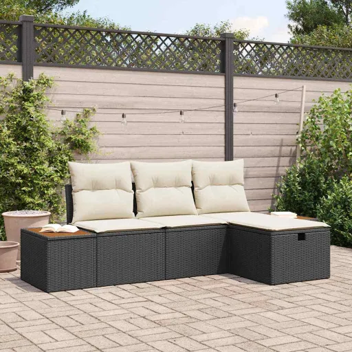 Conjunto de Sofá de Jardim   Preto Rattan Sintético (4 pcs)