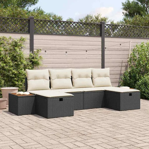 Conjunto de Sofá de Jardim   Preto Rattan Sintético (6 pcs)