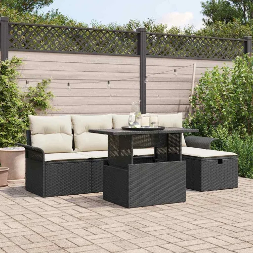 Conjunto de Sofá de Jardim   Preto Rattan Sintético (6 pcs)