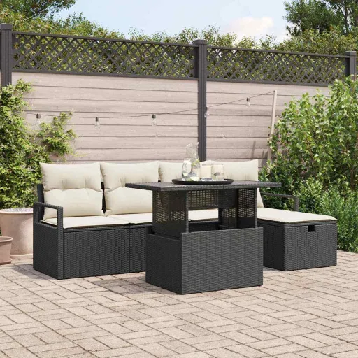 Conjunto de Sofá de Jardim   Preto Rattan Sintético (6 pcs)