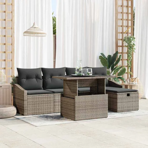 Conjunto de Sofá de Jardim   Cinzeto Rattan Sintético (6 pcs)