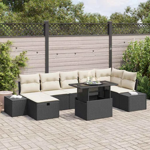 Conjunto de Sofá de Jardim   Preto Rattan Sintético (8 pcs)