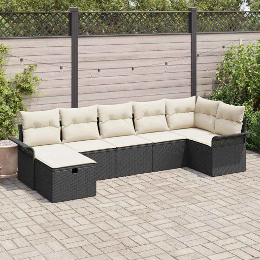 Conjunto de Sofá de Jardim   Preto Rattan Sintético (7 pcs)