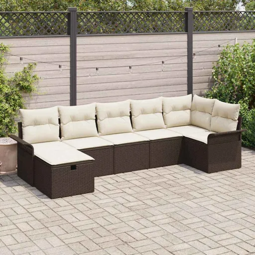 Conjunto de Sofá de Jardim   Castanho Rattan Sintético (7 pcs)