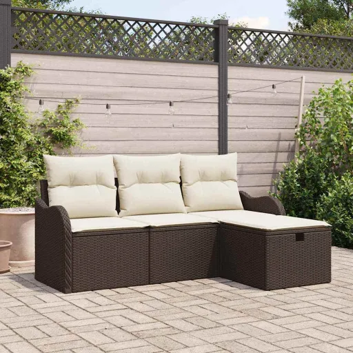 Conjunto de Sofá de Jardim   Castanho Rattan Sintético (4 pcs)