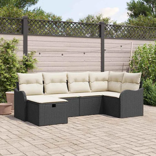 Conjunto de Sofá de Jardim   Preto Rattan Sintético (6 pcs)