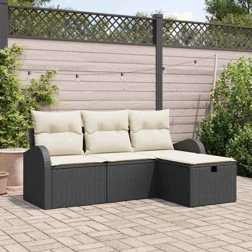 Conjunto de Sofá de Jardim   Preto Rattan Sintético (4 pcs)