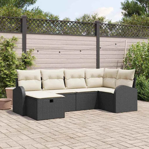 Conjunto de Sofá de Jardim   Preto Rattan Sintético (6 pcs)