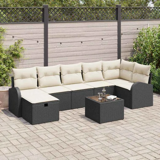 Conjunto de Sofá de Jardim   Preto Rattan Sintético (8 pcs)
