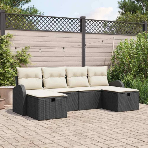 Conjunto de Sofá de Jardim   Preto Rattan Sintético (6 pcs)