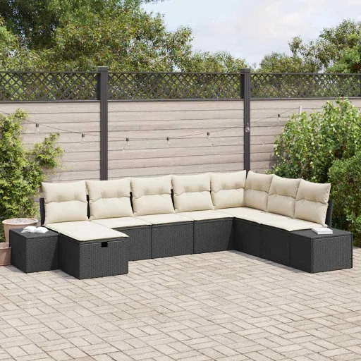 Conjunto de Sofá de Jardim   Preto Rattan Sintético (8 pcs)