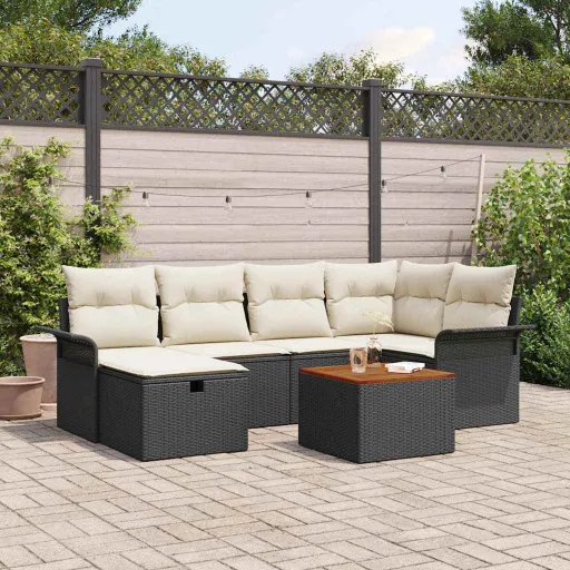 Conjunto de Sofá de Jardim   Preto Rattan Sintético (7 pcs)