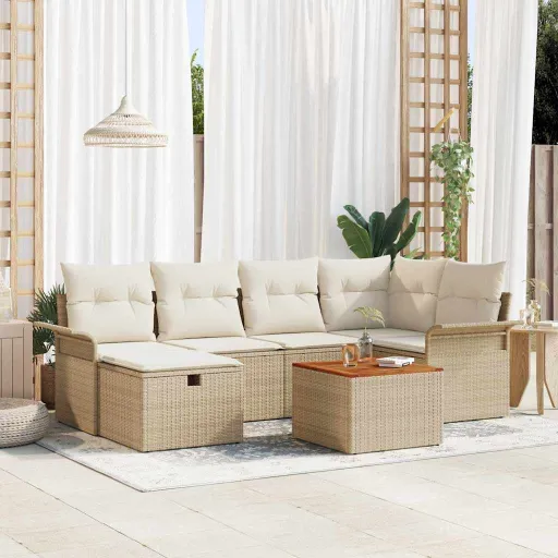 Conjunto de Sofá de Jardim   Bege Rattan Sintético (7 pcs)