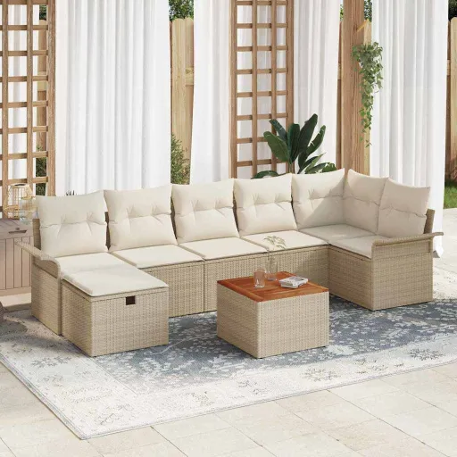 Conjunto de Sofá de Jardim   Bege Rattan Sintético (8 pcs)