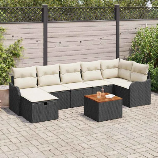 Conjunto de Sofá de Jardim   Preto Rattan Sintético (8 pcs)