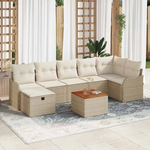 Conjunto de Sofá de Jardim   Bege Rattan Sintético (8 pcs)