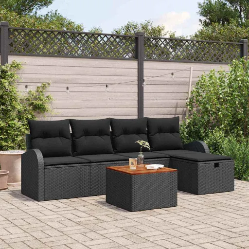 Conjunto de Sofá de Jardim   Preto Rattan Sintético (6 pcs)