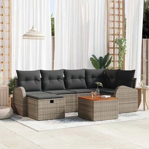 Conjunto de Sofá de Jardim   Cinzeto Rattan Sintético (7 pcs)