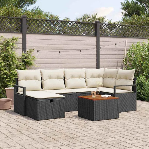 Conjunto de Sofá de Jardim   Preto Rattan Sintético (7 pcs)