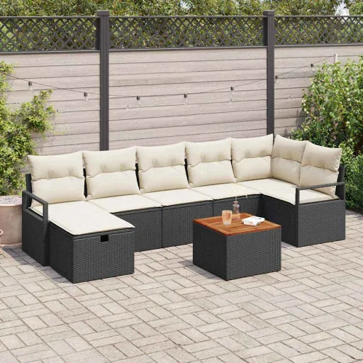 Conjunto de Sofá de Jardim   Preto Rattan Sintético (8 pcs)