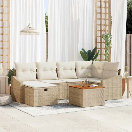 Conjunto de Sofá de Jardim   Bege Rattan Sintético (7 pcs)